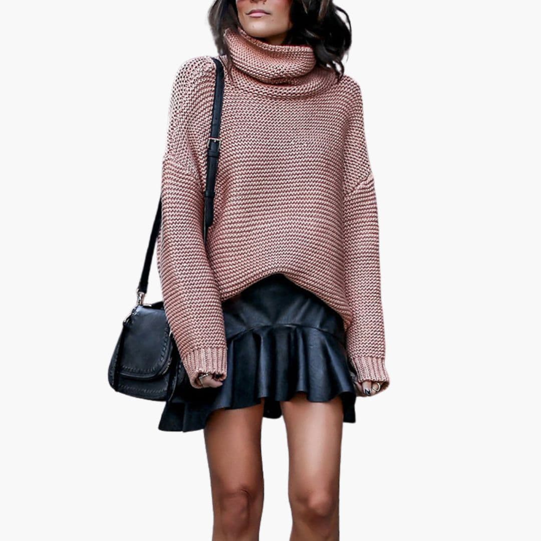 Camisola de gola alta para mulher com malha grossa