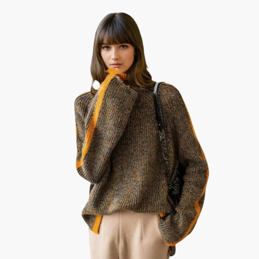Pull Femme à Col Roulé et Manches Longues Côtelées