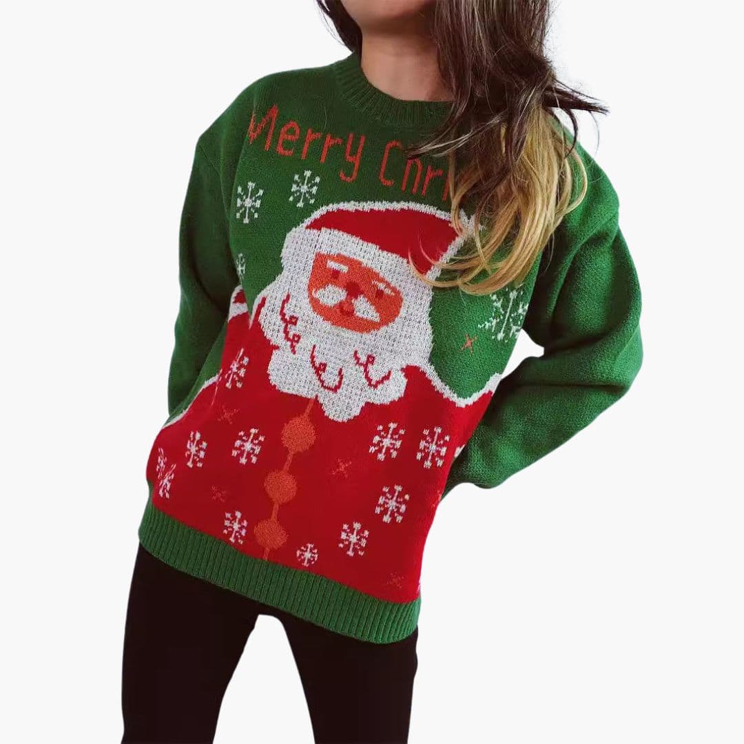 Pull Femme avec Motif Père Noël et Coupe Décontractée