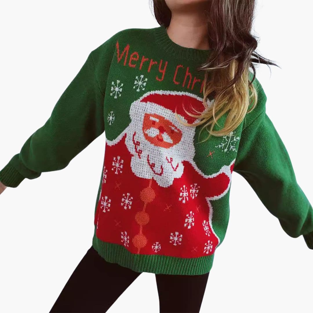Pull Femme avec Motif Père Noël et Coupe Décontractée