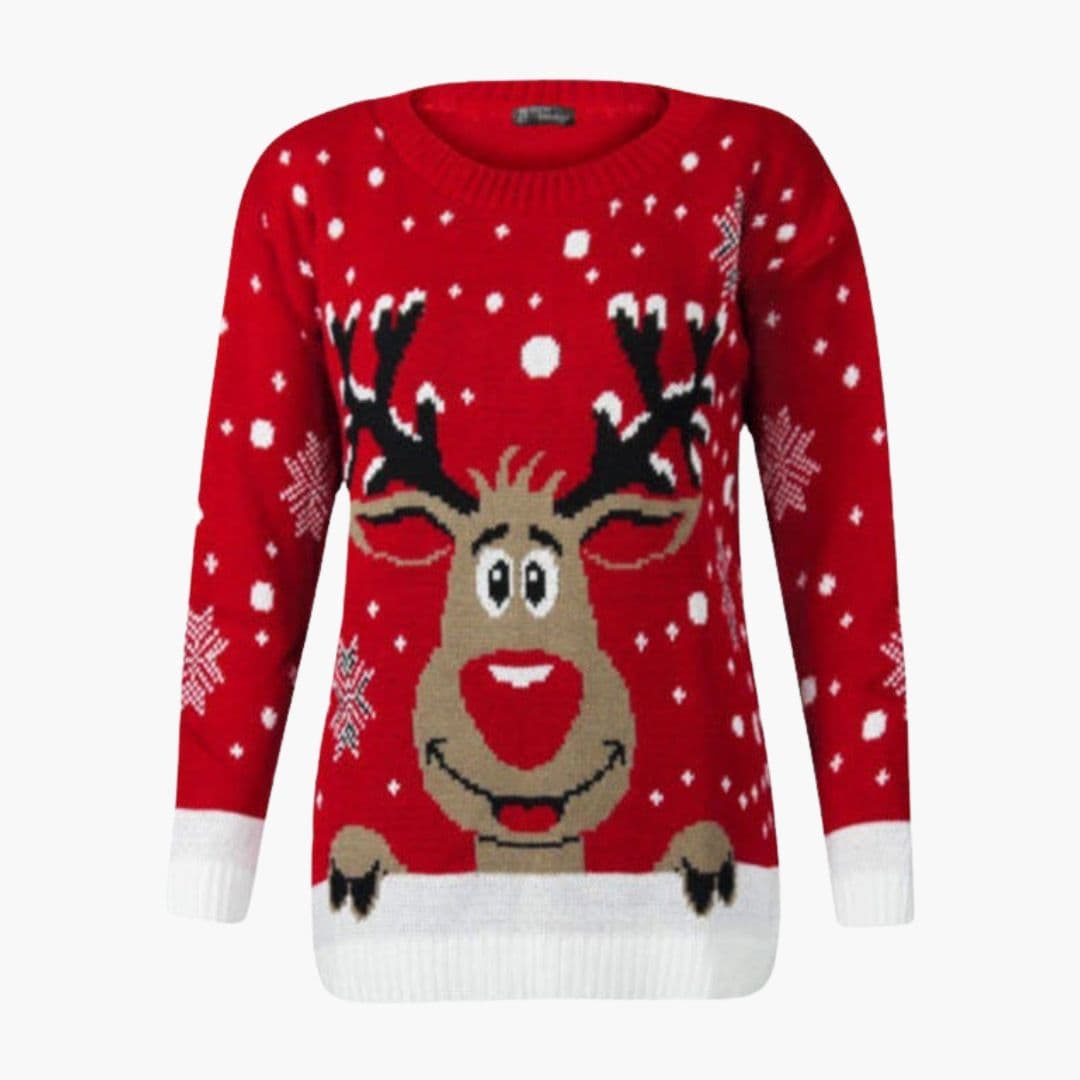 Pull Femme avec Motif Renne et Finitions Côtelées