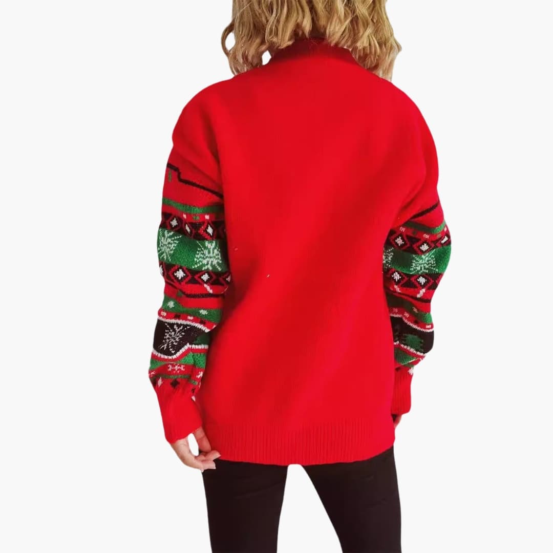 Camisola Mulher com Padrão de Rena e Malha com Padrões