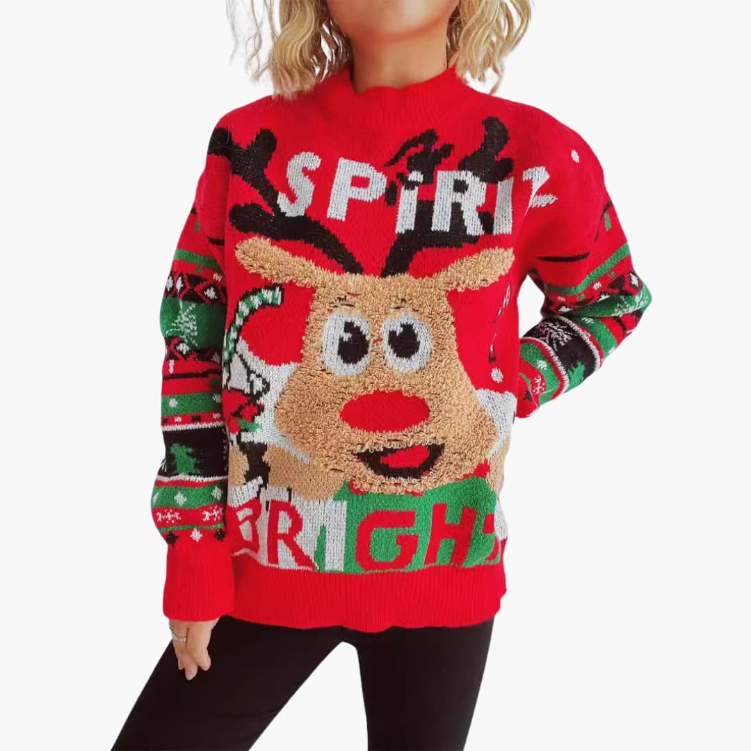 Suéter para mujer con motivo de reno y tejido con patrones