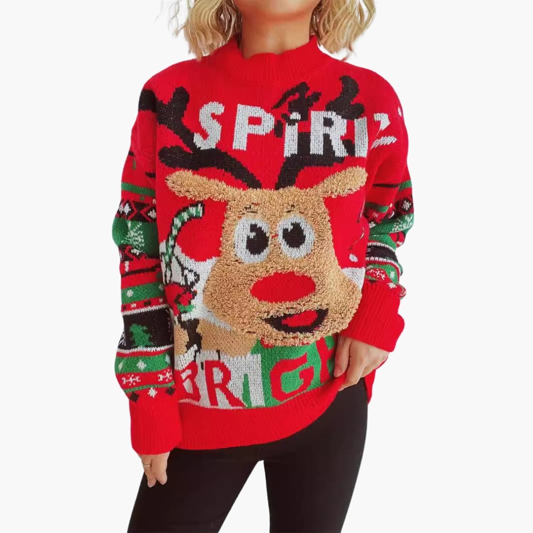 Suéter para mujer con motivo de reno y tejido con patrones