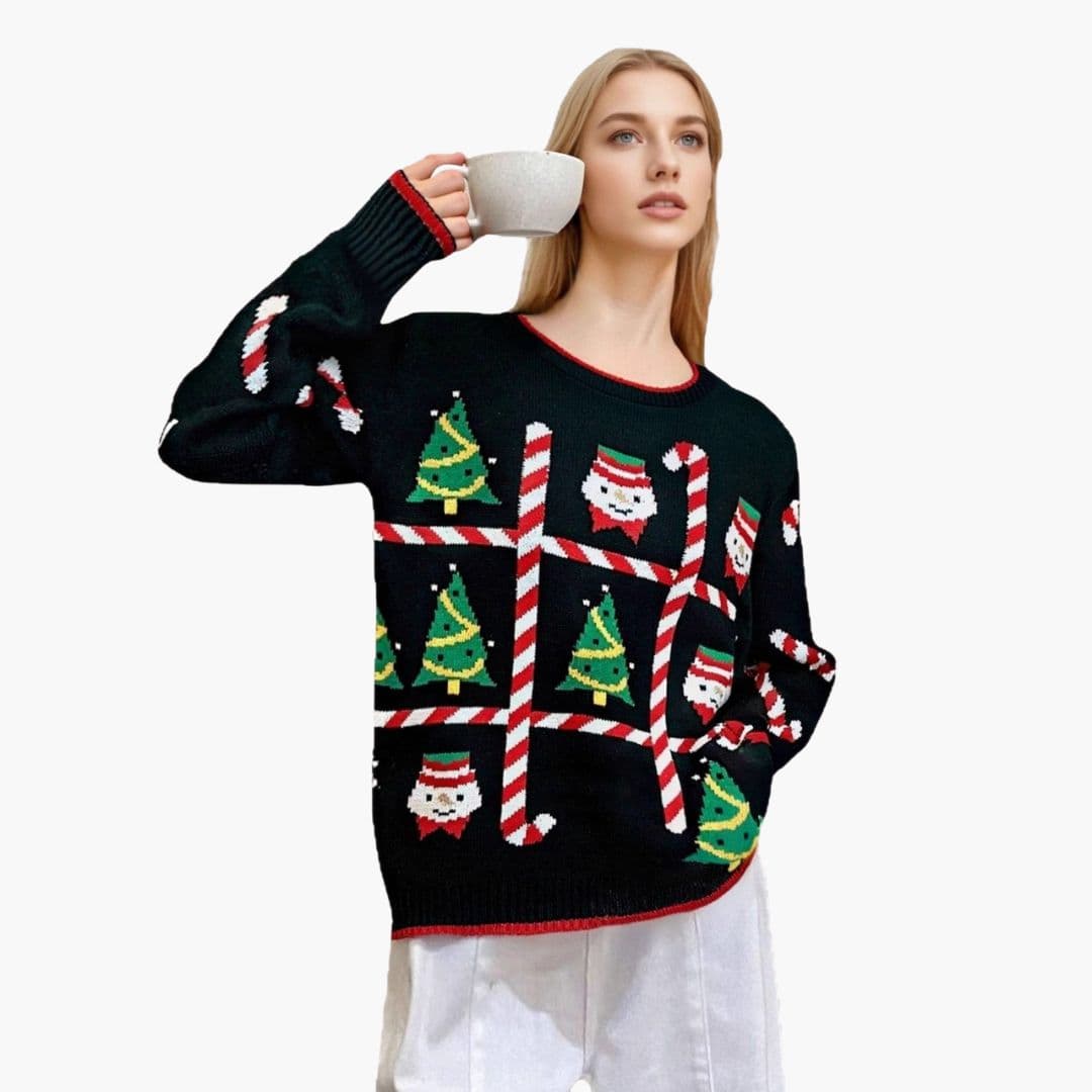 Pull Femme avec Motifs de Saison et Poignets Côtelés