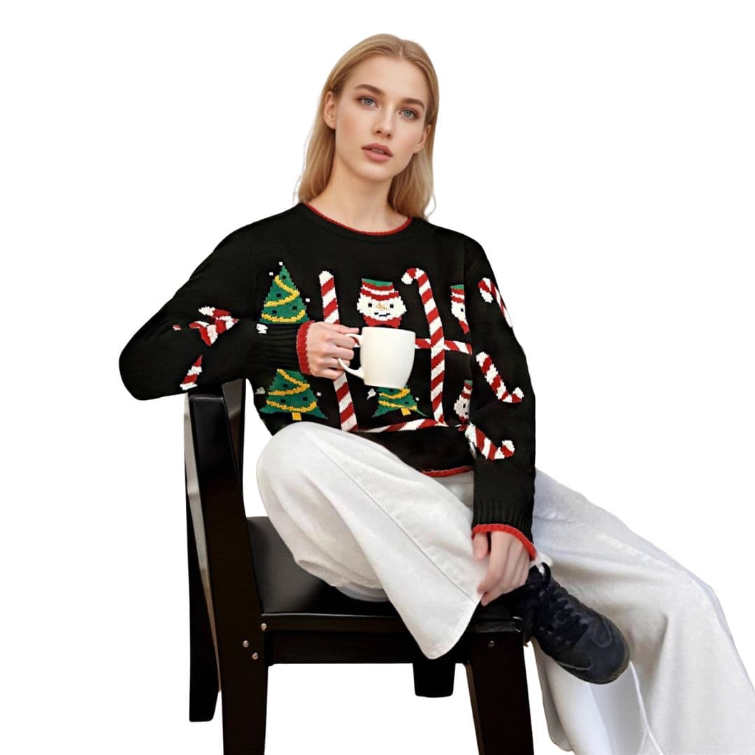 Pull Femme avec Motifs de Saison et Poignets Côtelés
