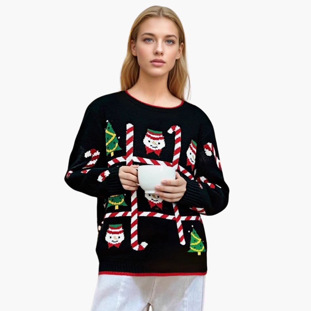 Pull Femme avec Motifs de Saison et Poignets Côtelés