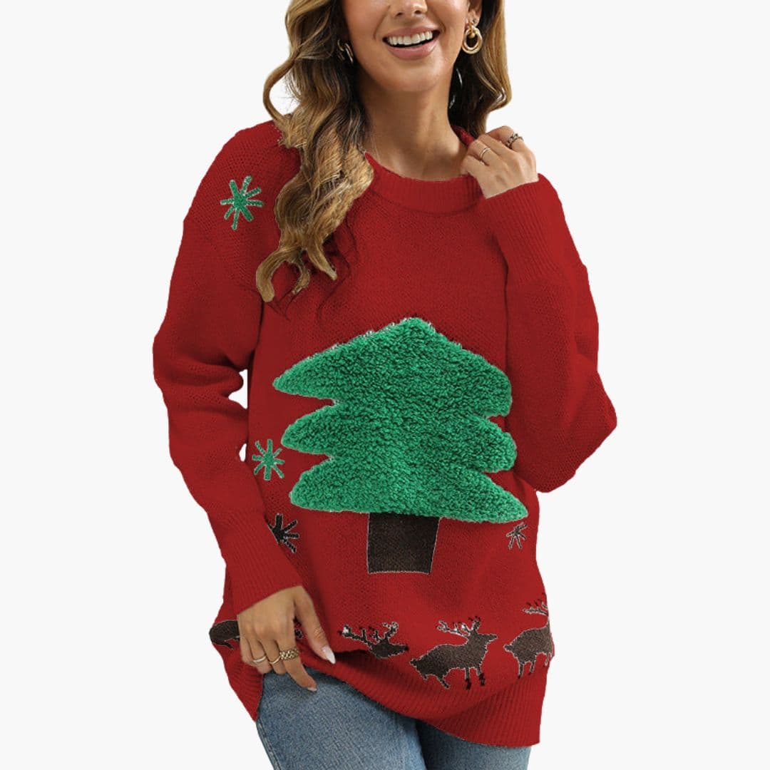 Pull Femme avec Sapin Texturé et Bords Côtelés