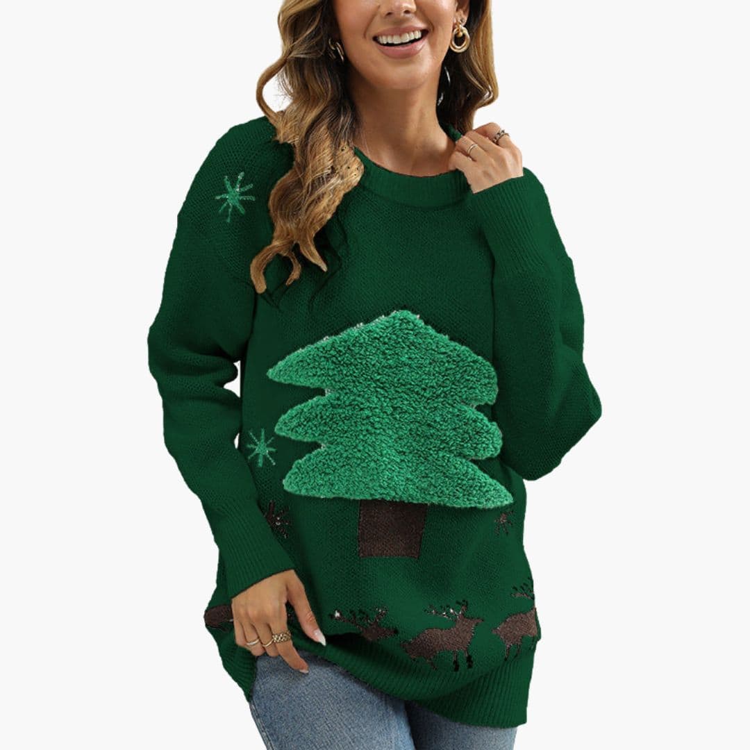 Pull Femme avec Sapin Texturé et Bords Côtelés