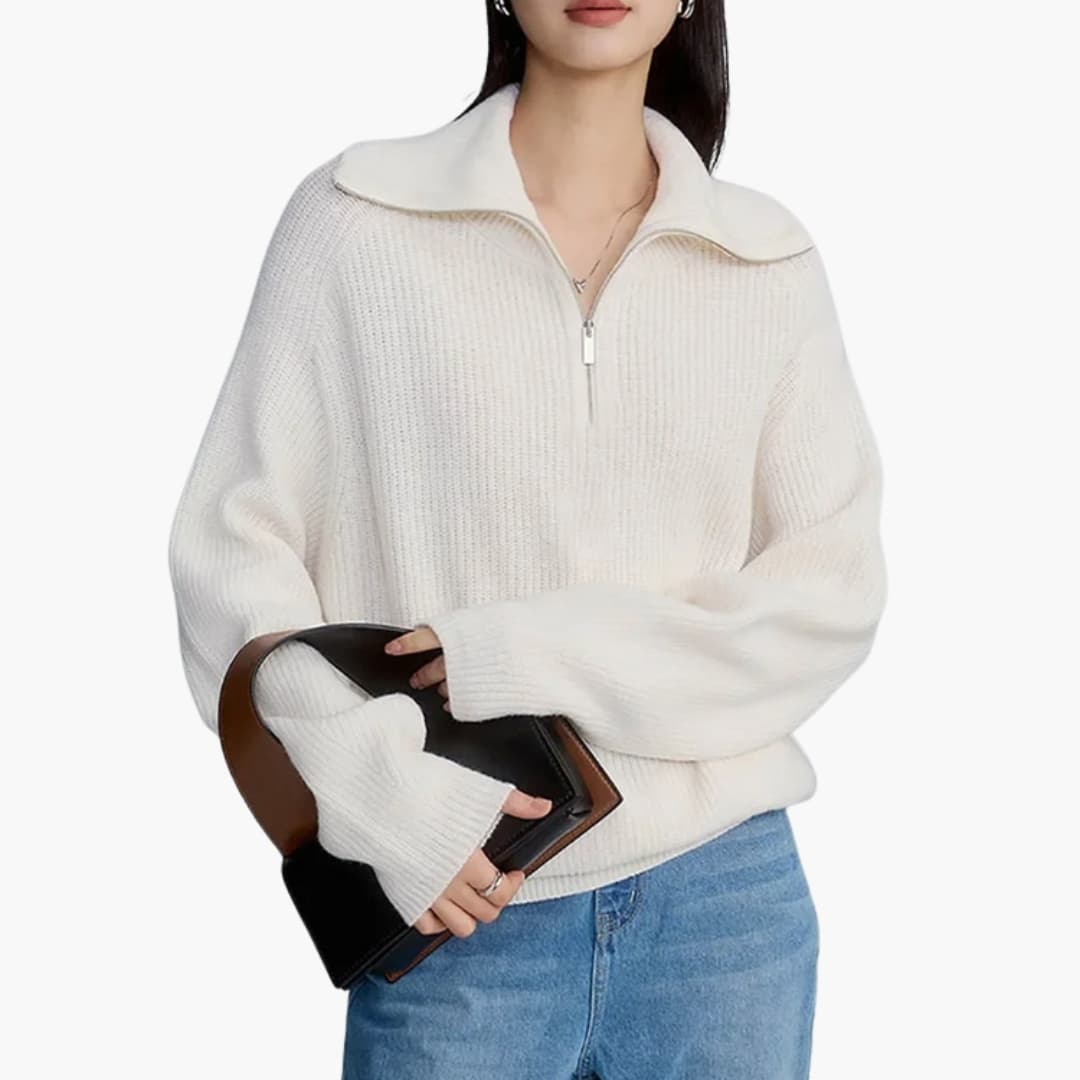 Suéter de mujer de lana con media cremallera