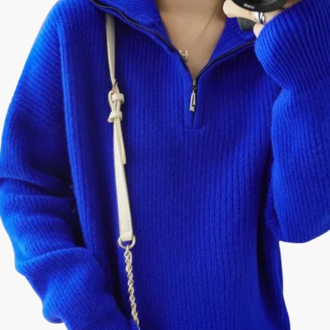 Suéter de mujer de lana con media cremallera