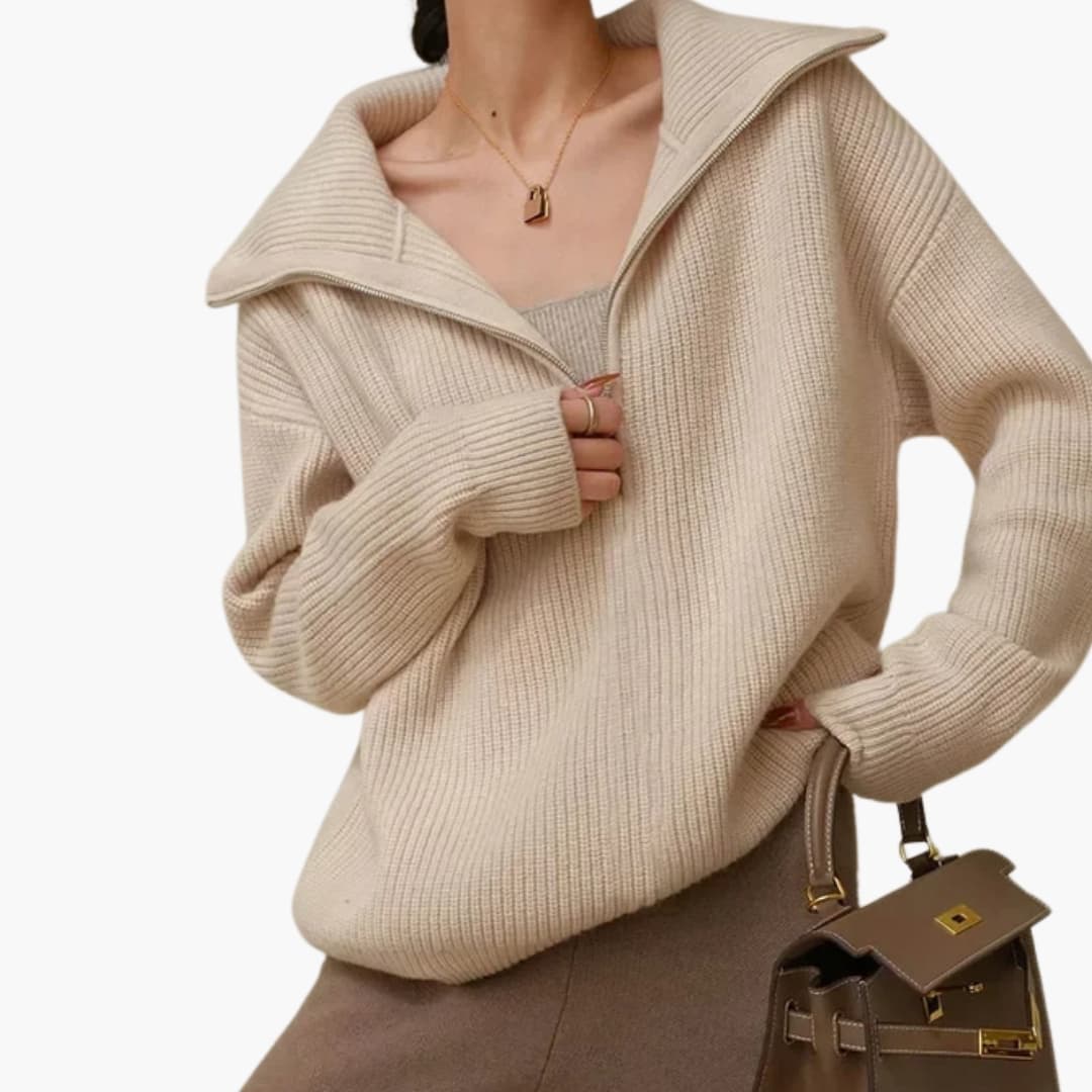 Suéter de mujer de lana con media cremallera