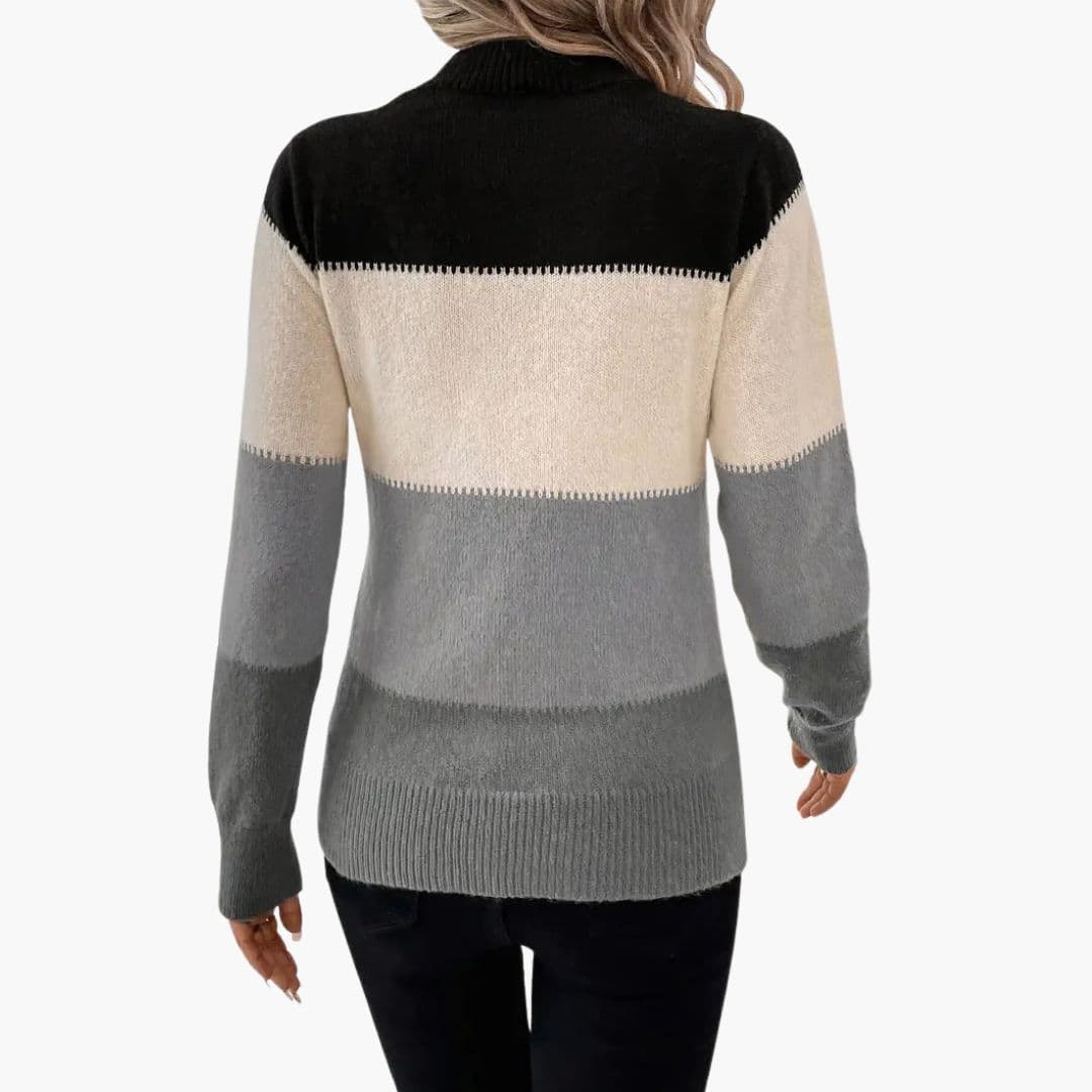 Pull Femme en Maille Colorblock Finitions Côtelées