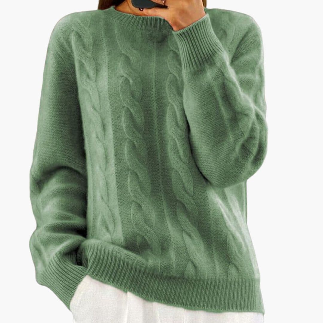 Suéter de punto trenzado para mujer con cuello redondo