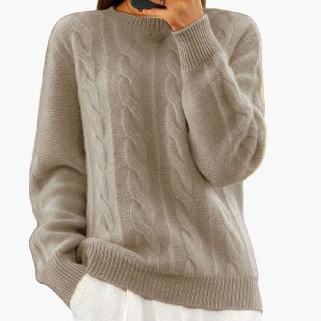 Suéter de punto trenzado para mujer con cuello redondo