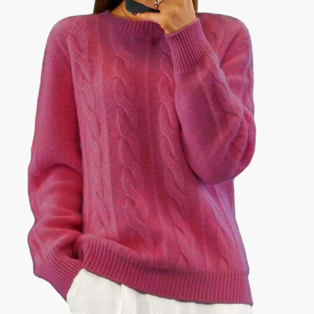 Suéter de punto trenzado para mujer con cuello redondo