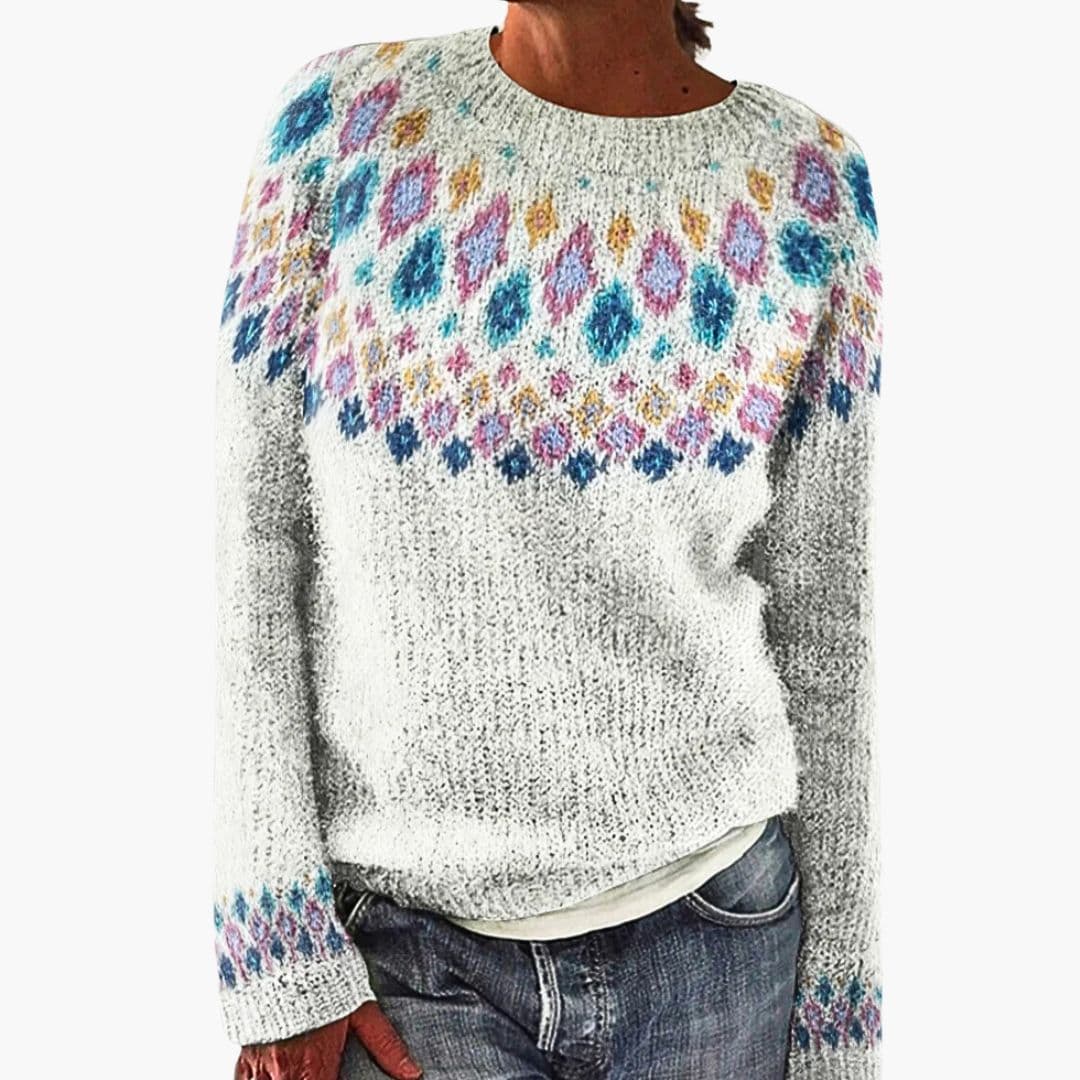 Camisola de Malha para Mulher com Gola Redonda e Padrão Jacquard