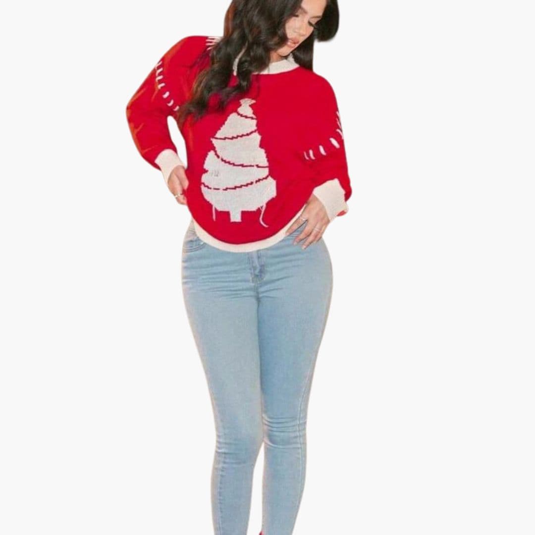 Pull Femme en Maille avec Motif Sapin