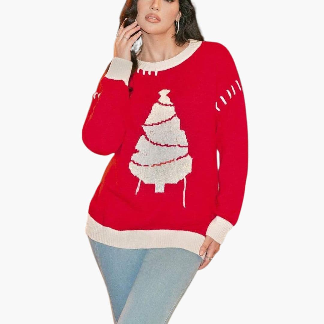 Pull Femme en Maille avec Motif Sapin