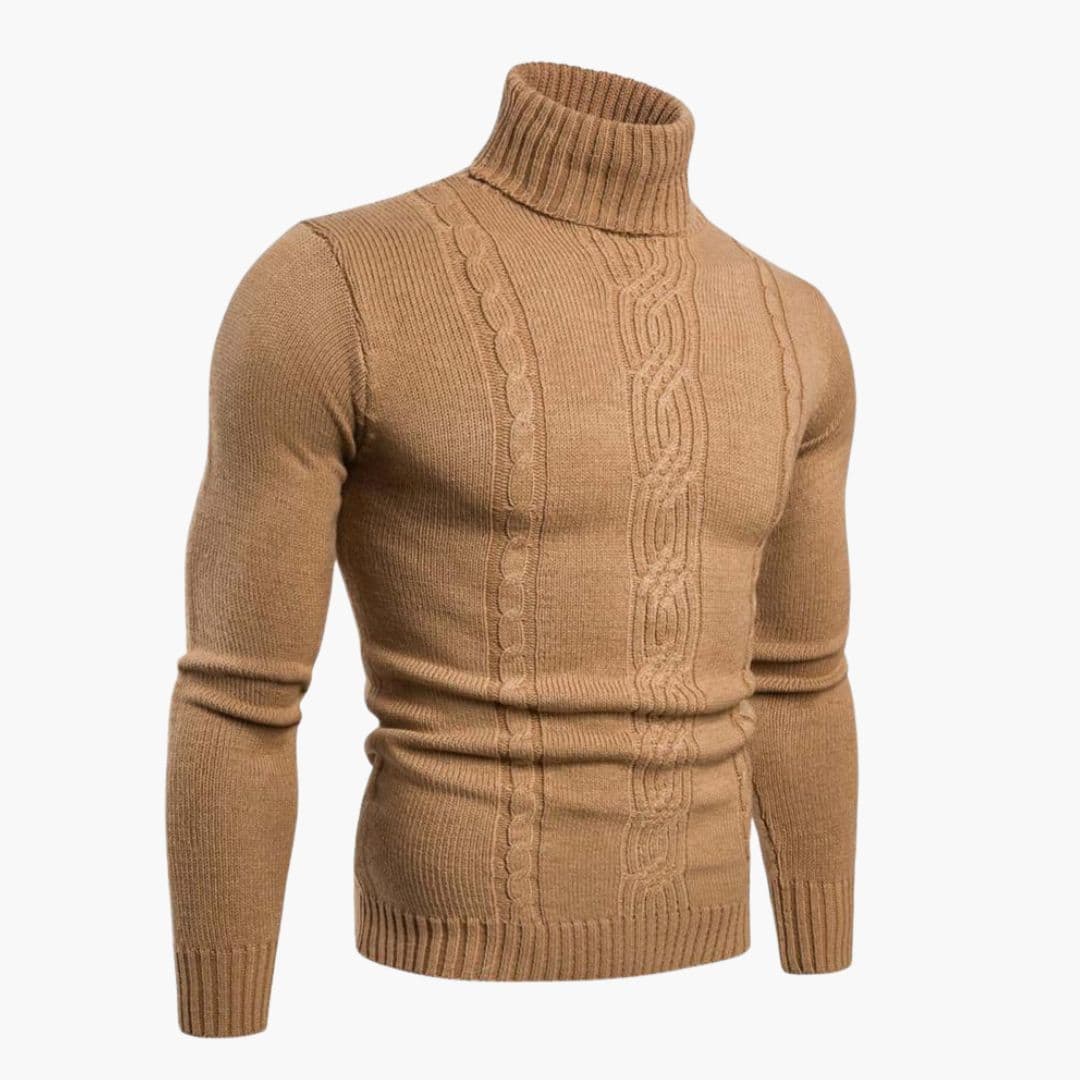 Pull Homme Col Roulé Maille Torsadée