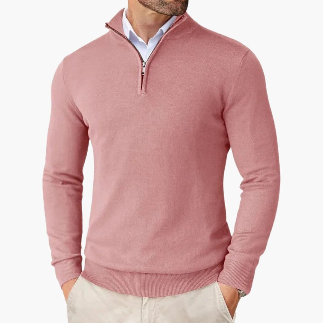 Pull Homme Col Zippé avec Bords Côtelés
