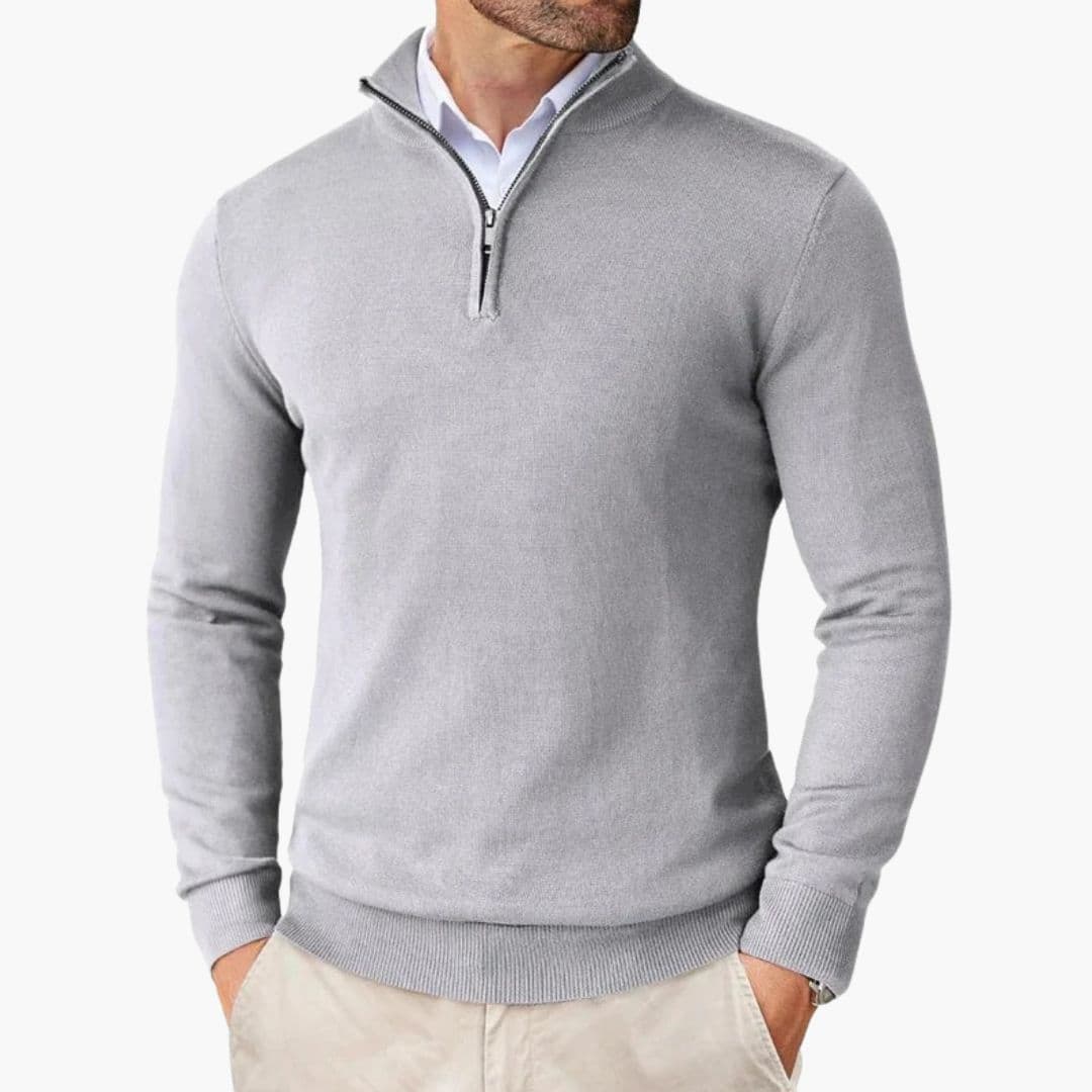Pull Homme Col Zippé avec Bords Côtelés