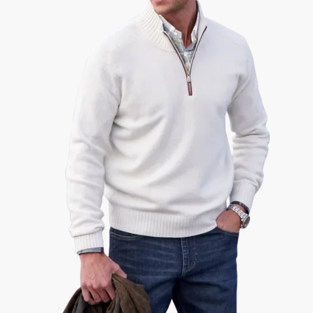 Pull Homme Demi-Zip avec Ourlet Côtelé