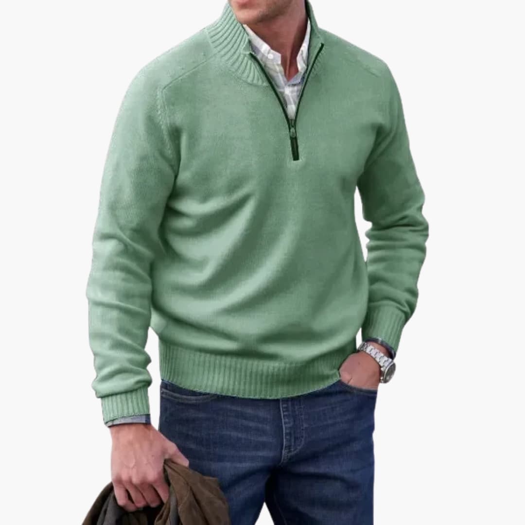 Pull Homme Demi-Zip avec Ourlet Côtelé