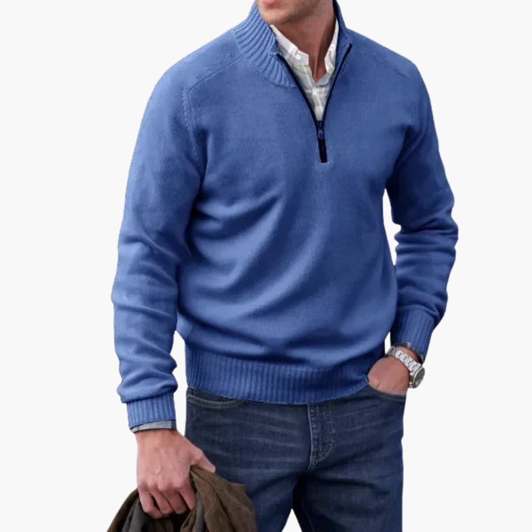 Pull Homme Demi-Zip avec Ourlet Côtelé