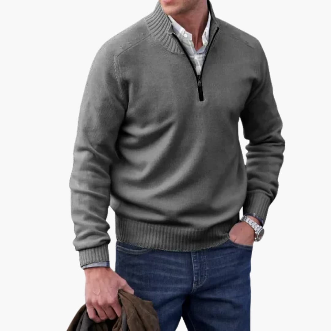 Pull Homme Demi-Zip avec Ourlet Côtelé
