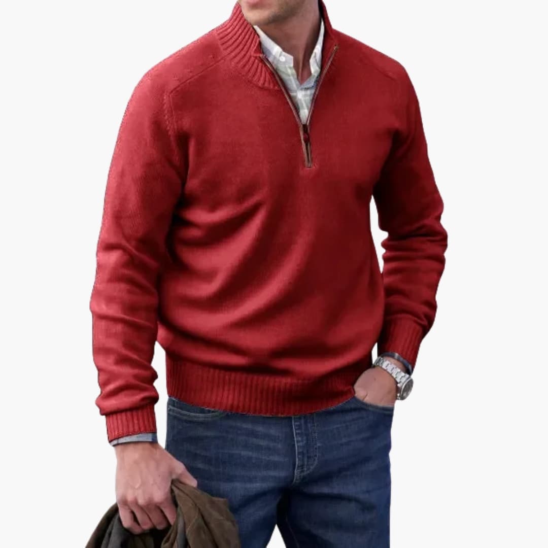 Pull Homme Demi-Zip avec Ourlet Côtelé