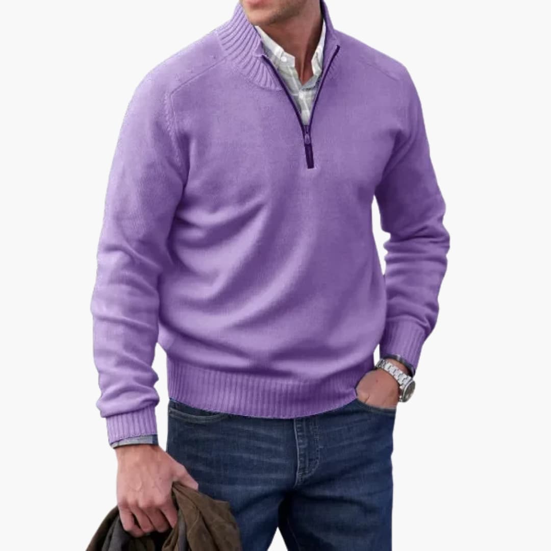 Pull Homme Demi-Zip avec Ourlet Côtelé