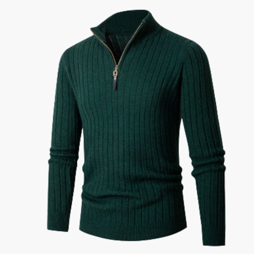 Pull Homme Demi Zip Col Montant Maille Côtelée