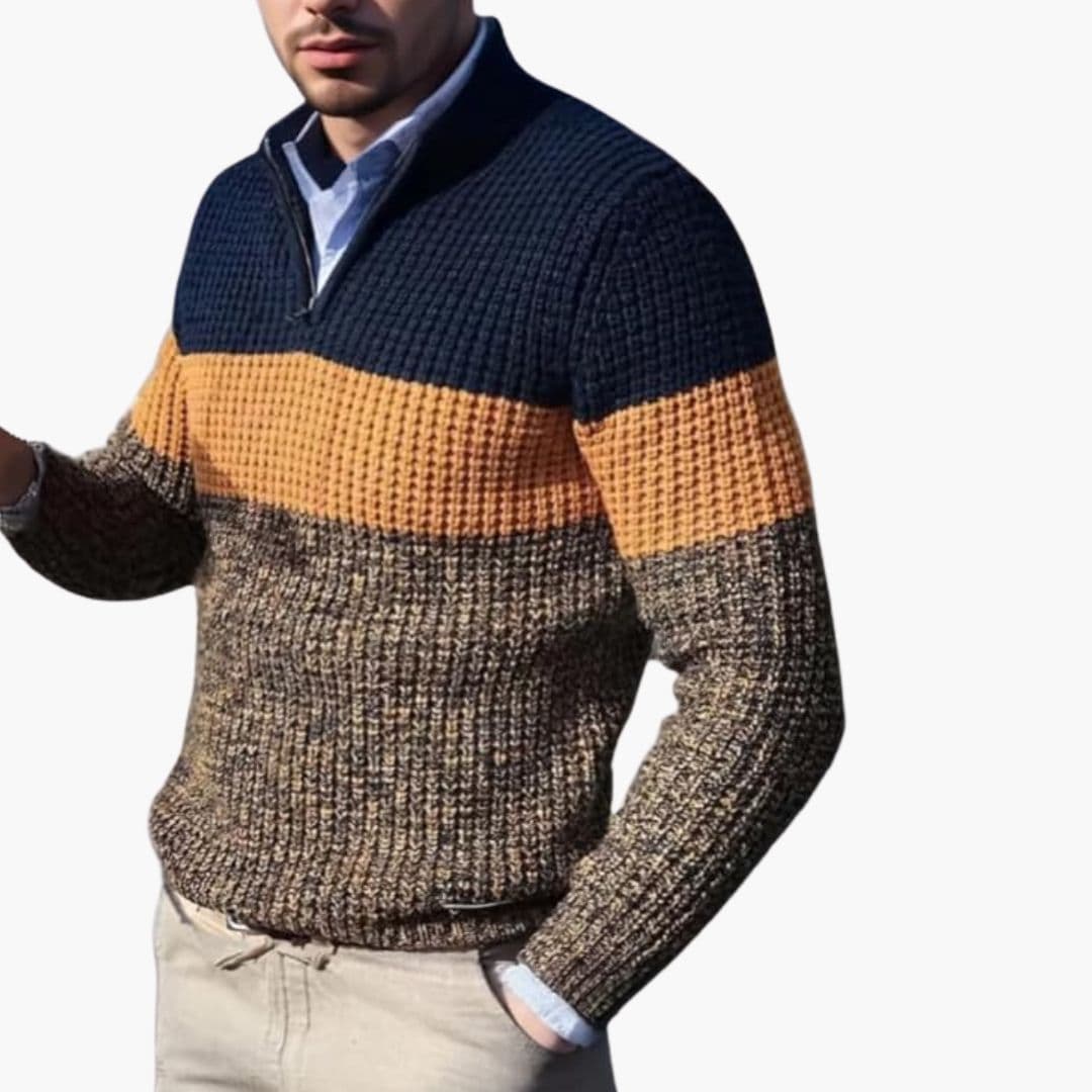 Pull Homme Maille Col Zippé Motif Color Block