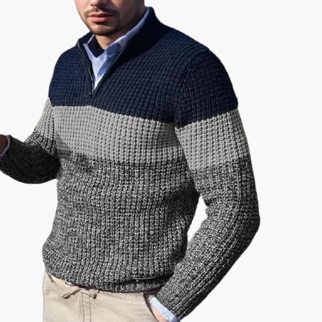 Pull Homme Maille Col Zippé Motif Color Block