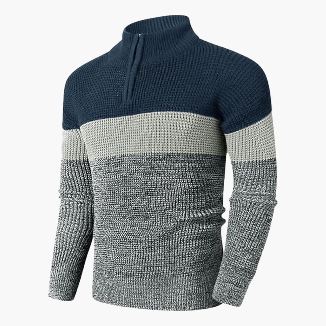 Pull Homme Maille Col Zippé Motif Color Block