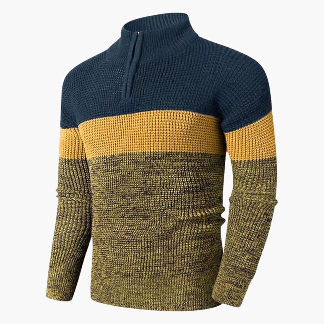 Pull Homme Maille Col Zippé Motif Color Block