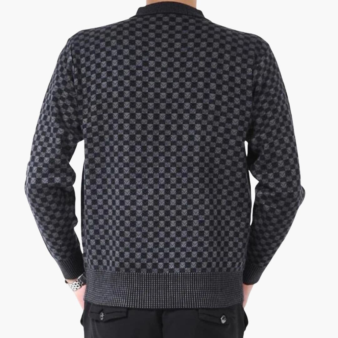 Pull Homme Maille Motif Carré Col Rond