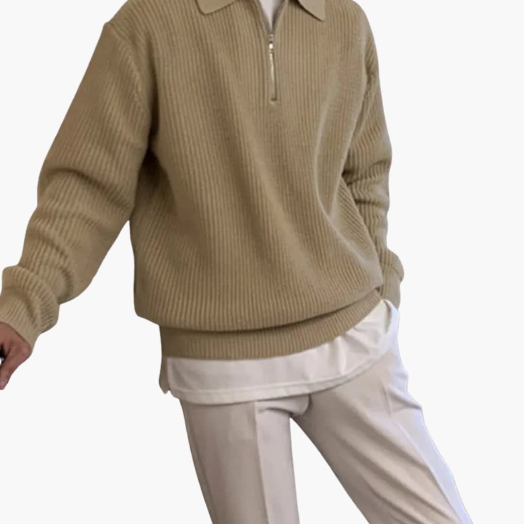 Pull Homme à Col Zippé en Maille Côtelée