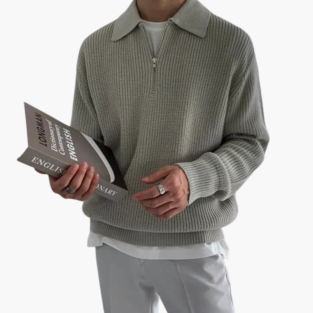 Pull Homme à Col Zippé en Maille Côtelée