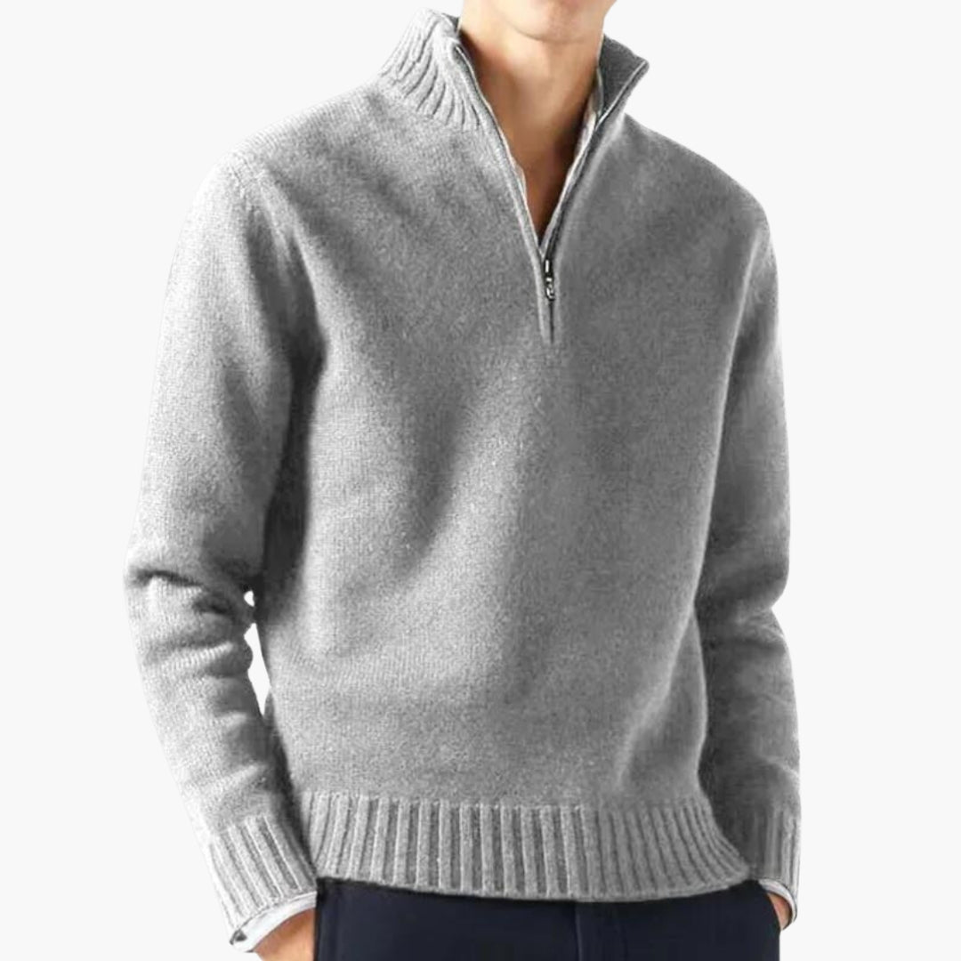 Herre trøje med halv lynlås, høj krave og ribkant