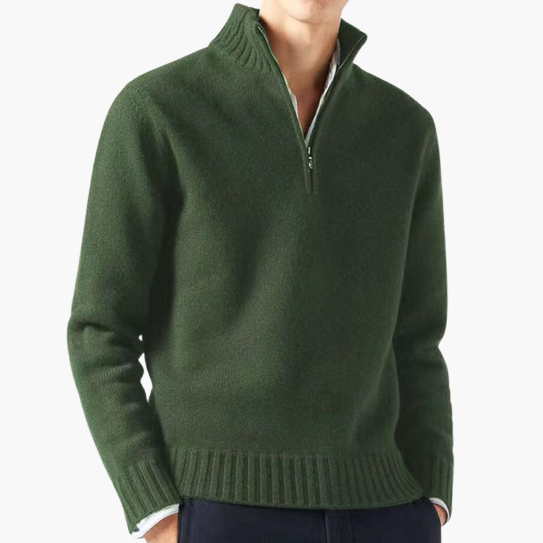 Pull Homme à Demi Zip avec Col Montant et Ourlet Côtelé