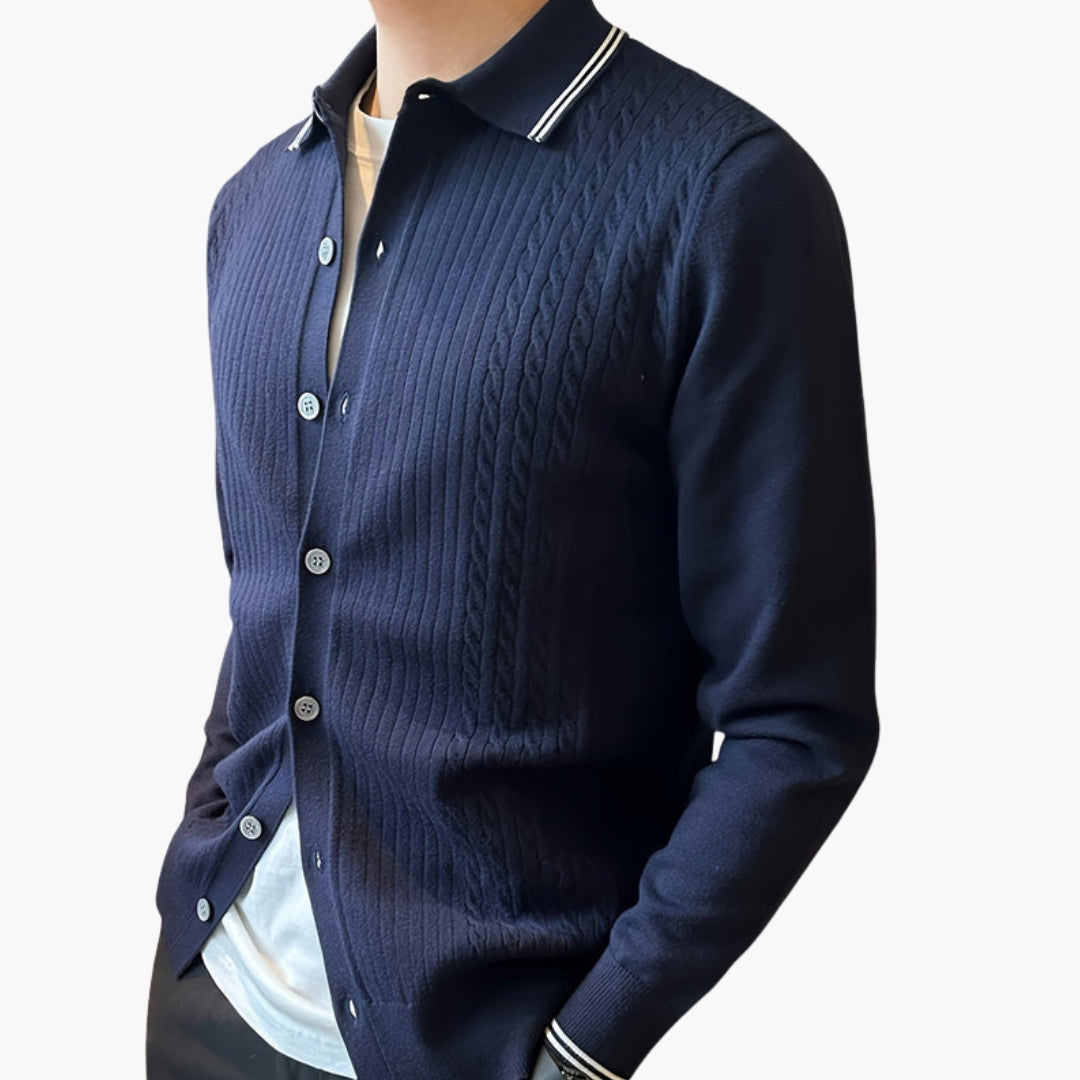Pull Homme à Motif Câble avec Col et Boutonnage