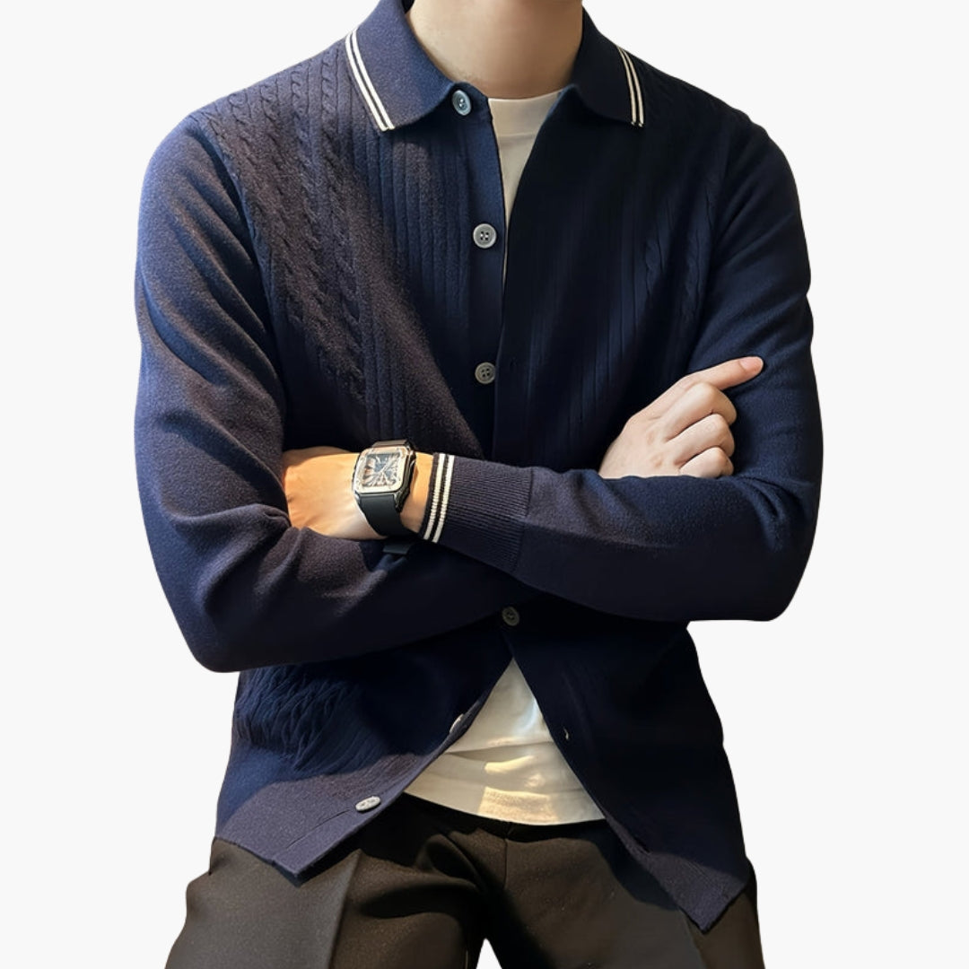 Pull Homme à Motif Câble avec Col et Boutonnage