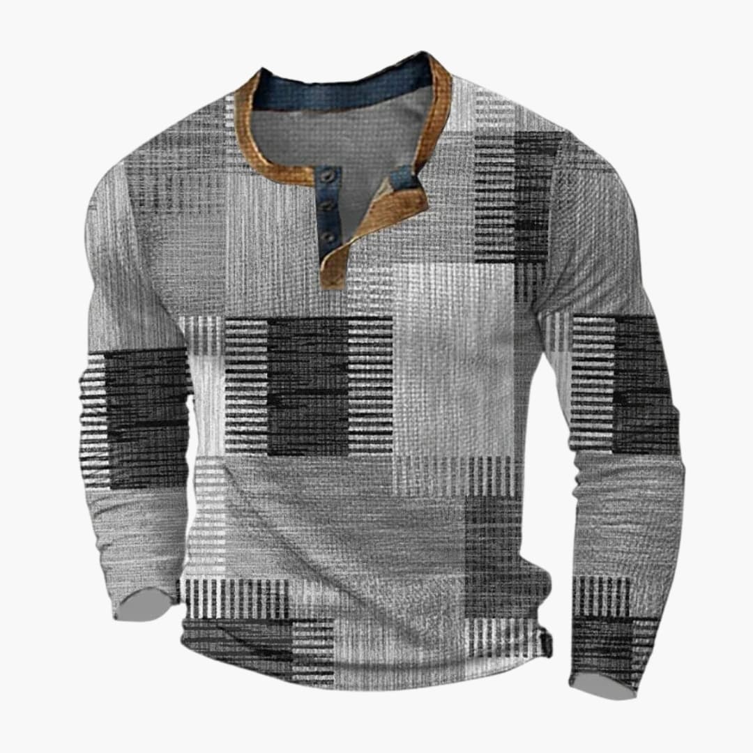 Pull Homme avec Motif Patchwork et Manches Longues