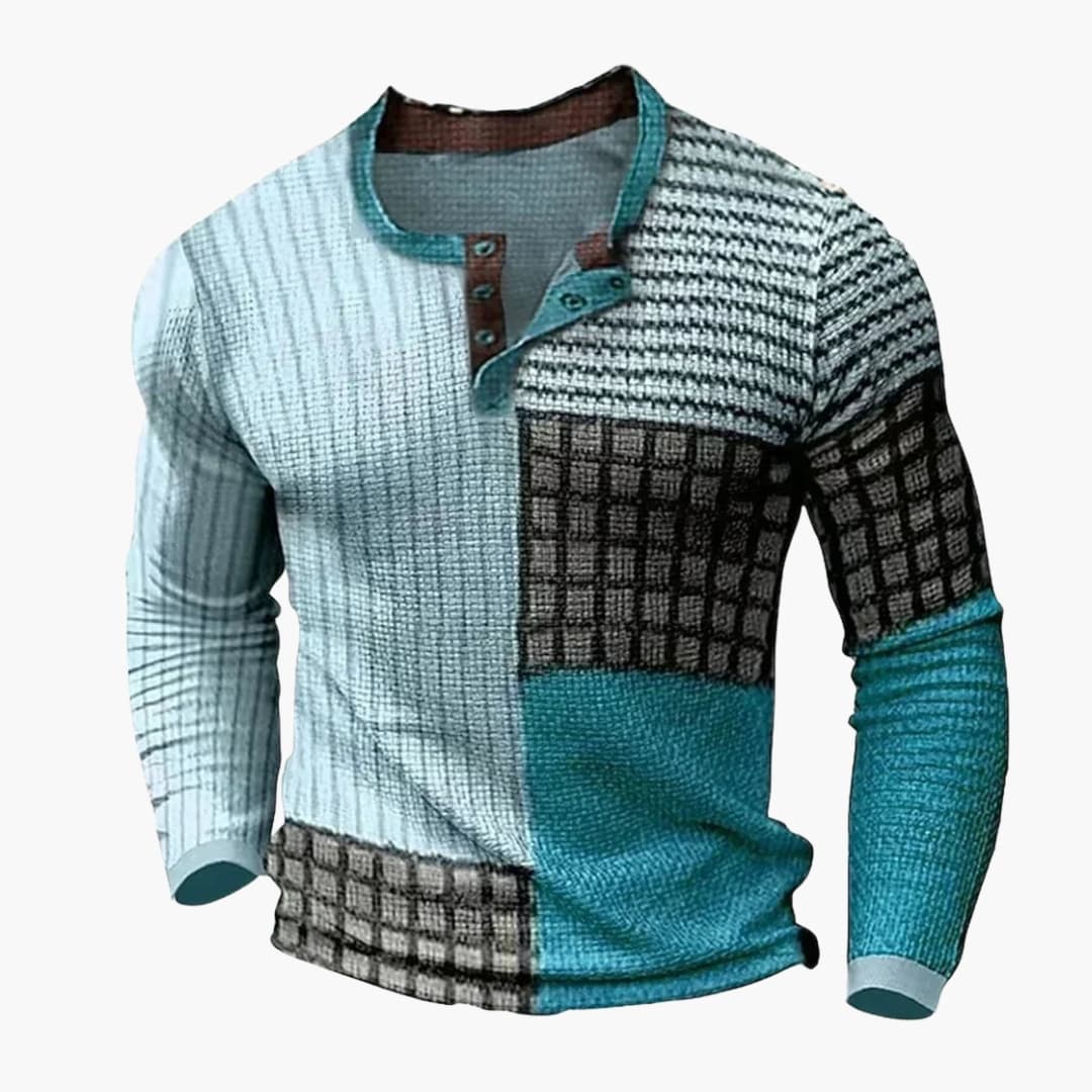 Pull Homme avec Motif Patchwork et Manches Longues