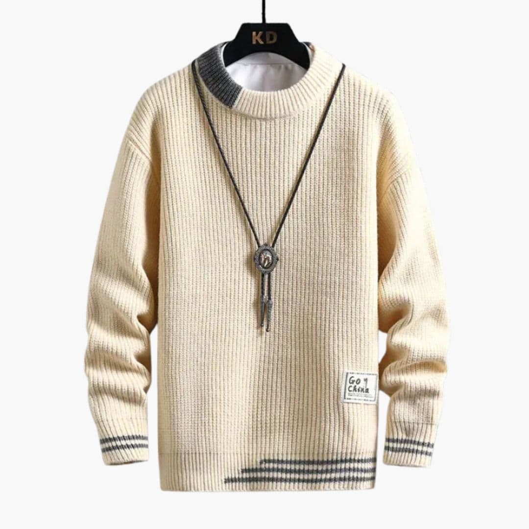Pull Homme en Maille avec Col Rond et Poignets Côtelés