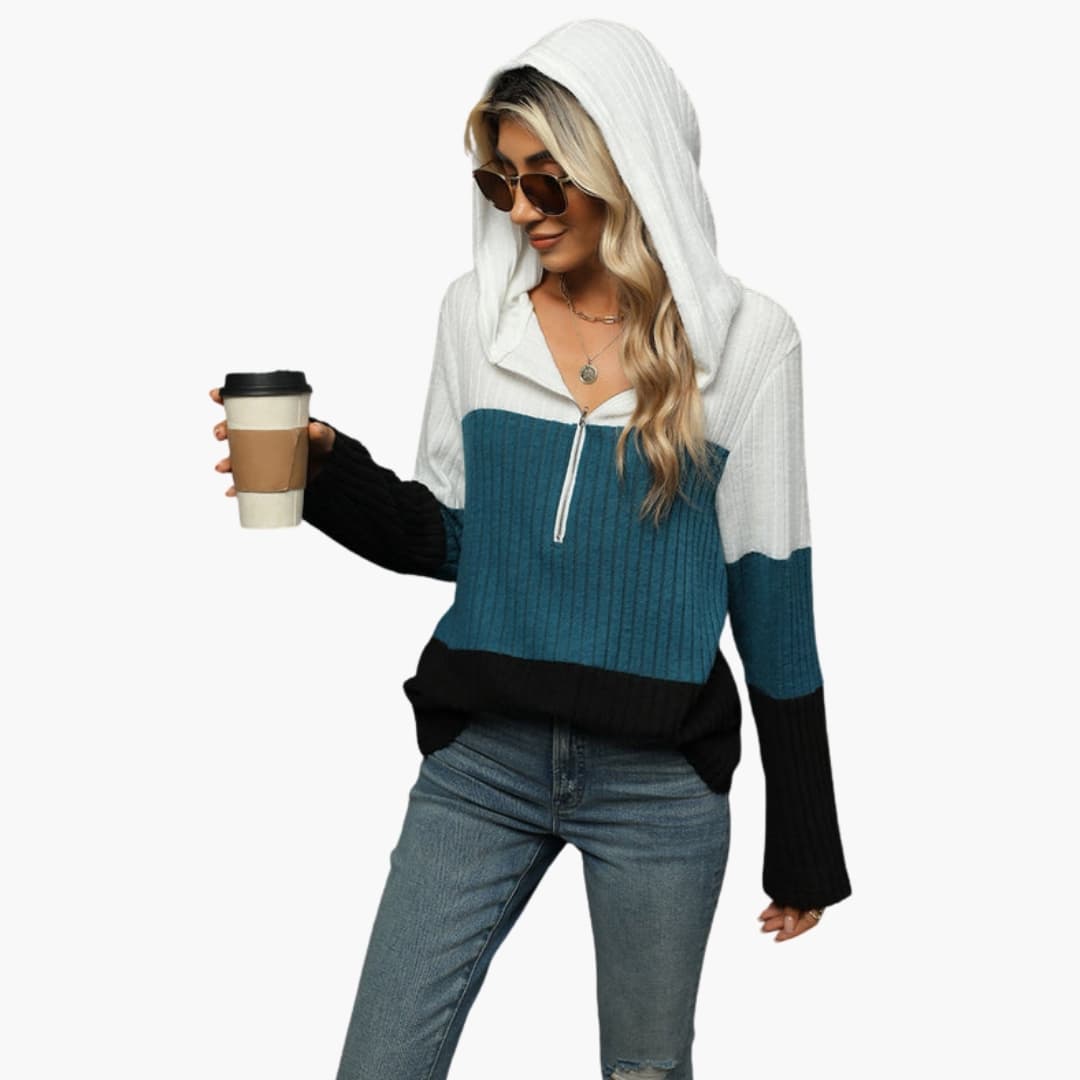 Sudadera con capucha colorblock para mujer con media cremallera