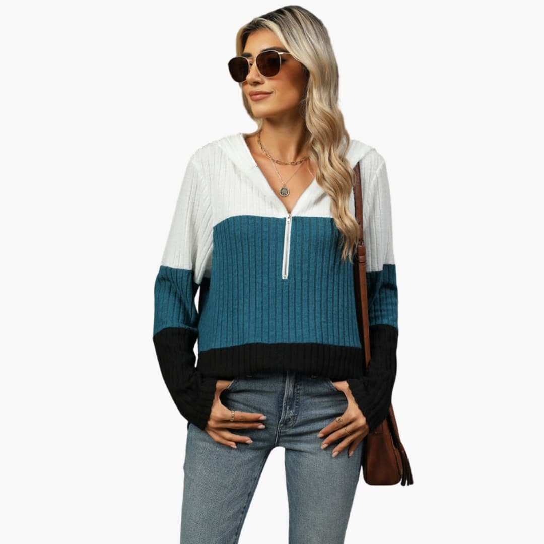 Sudadera con capucha colorblock para mujer con media cremallera