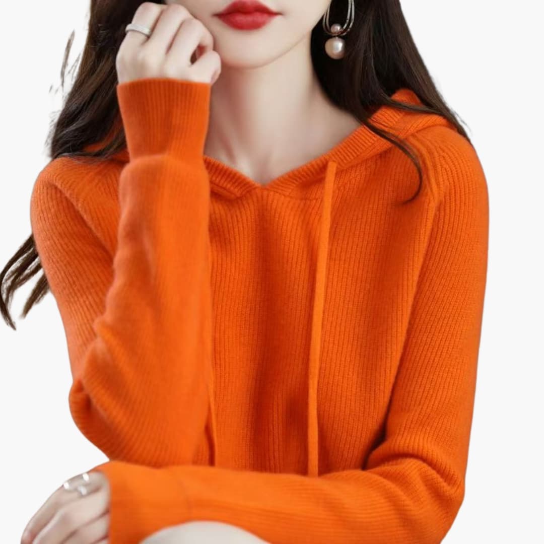 Sudadera con capucha para mujer con superficie acanalada y mangas largas